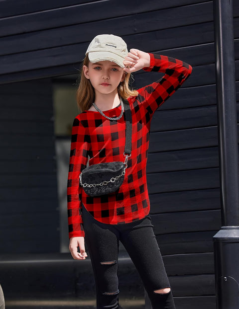 Arshiner Girls Long Sleeve T Shirts Side Slit Basic Tunic Tops