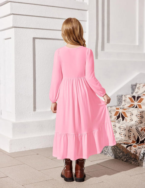 Arshiner Girls Maxi Dresses Lantern Long Sleeve Holiday Dress