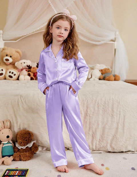 Arshiner Girls Pajamas Silk Satin Pajama Set