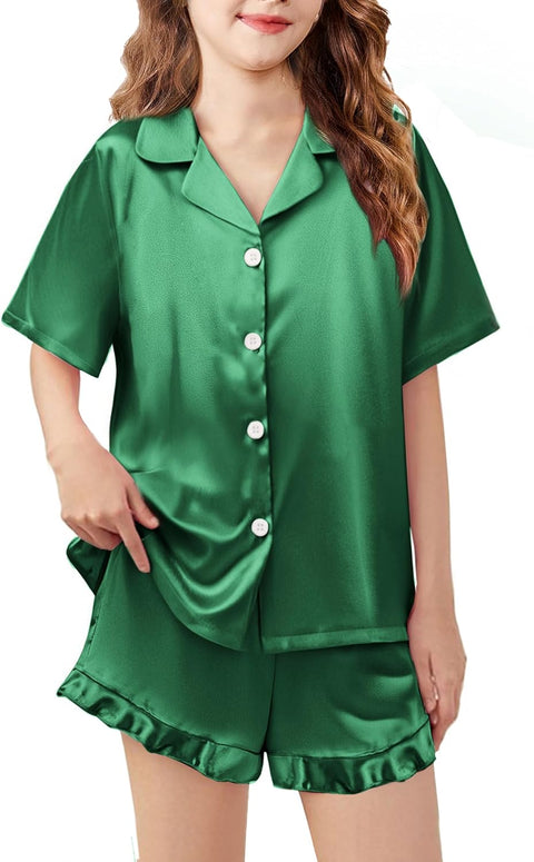 Arshiner Girls Pajamas Silk Satin Pajama Set