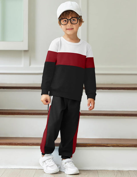 Arshiner Boys 2 Piece Outfit Color Block Sweatshirt & Sweatpants