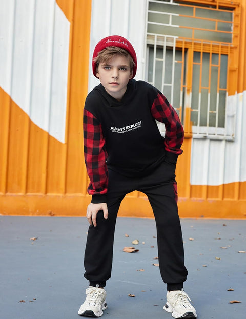 Arshiner Boys Plaid & Letter Graphic Hoodie Sweatshirt and Sweatpants