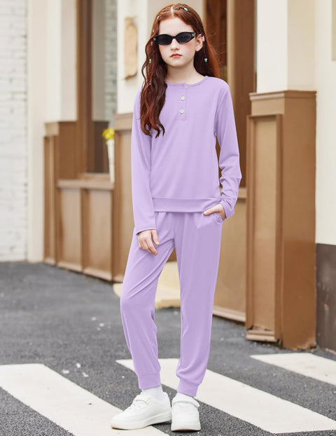 Arshiner Girls Clothes Crew Neck Long Sleeve Tops and Pants Set