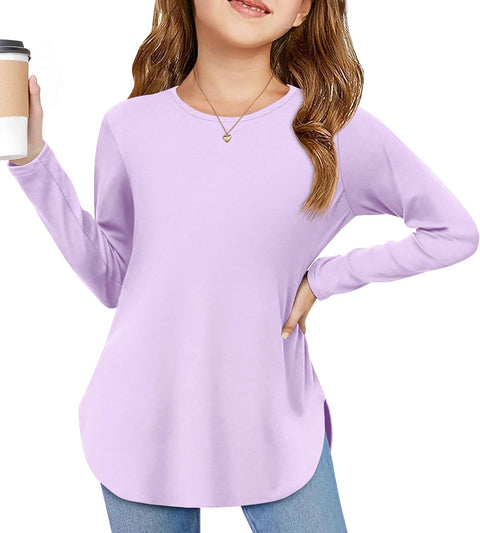 Arshiner Girls Long Sleeve T Shirts Hem Side Soft Tops