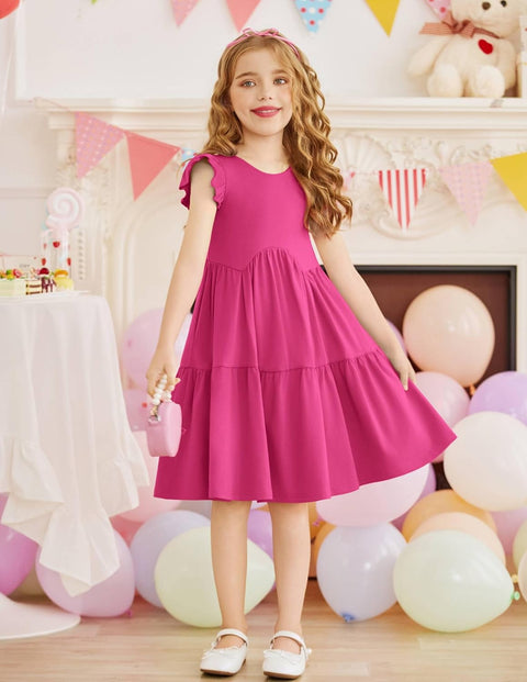 【2-8Y】Arshiner Toddler Dress Girls Backless Tiered Dresses with Pockets