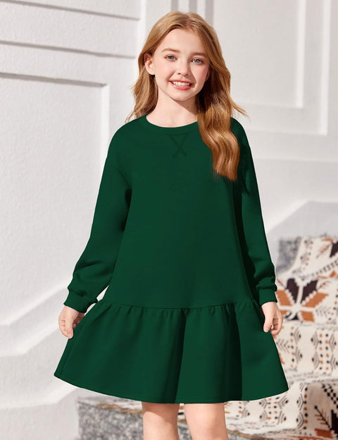 Arshiner Girls Dresses Long Sleeve Pullover Drop Shoulder Dress