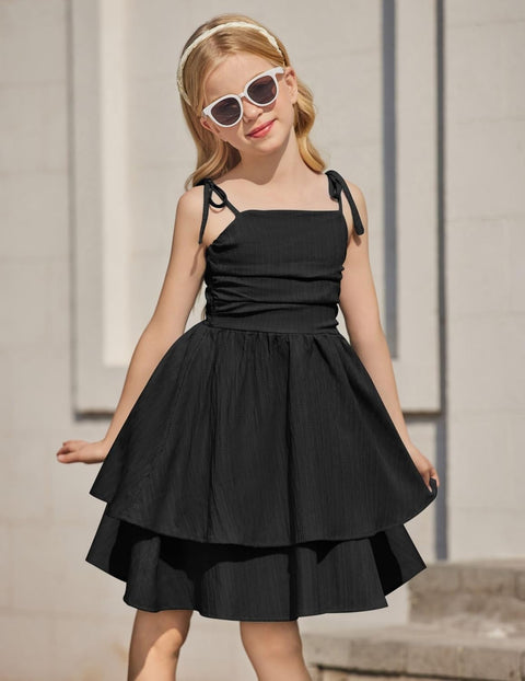 Arshiner Girls Dresses Flowy Tiered Ruched Smocked Back Midi Sundress