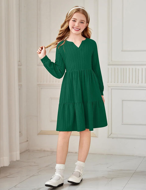 Arshiner Girls Dresses Lantern Long Sleeve Casual Dress