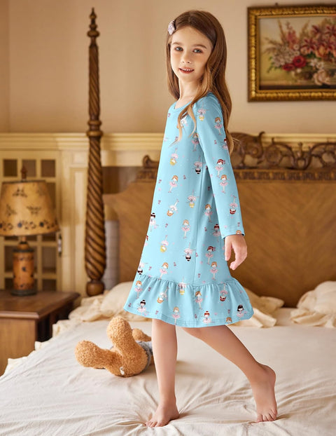 Arshiner Girls' Sleepwear Long Sleeve Cute Nightie Pajama Dress