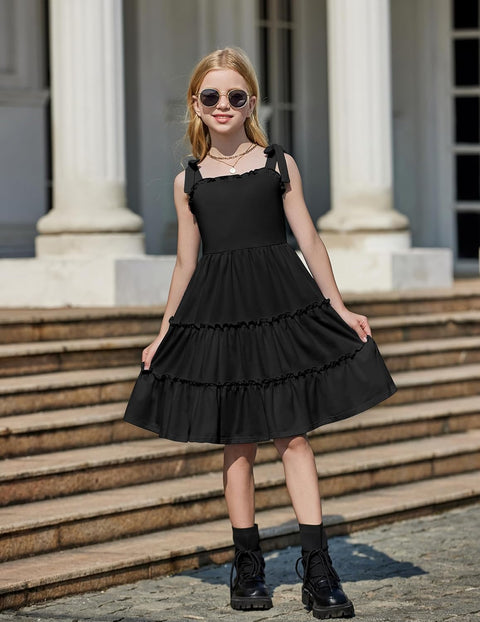Arshiner Girls Dress Tween Boho Bowknot Strap Swing Flowy Dress