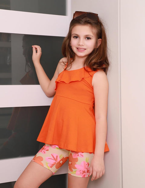 Arshiner Girls 2 Piece Outfits One Shoulder Ruffle Trim Top and Short Sets 6-14 Years