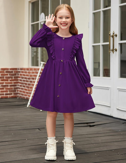 Arshiner Toddler Sweater Dress Ruffle Ribbed Knit Dresses