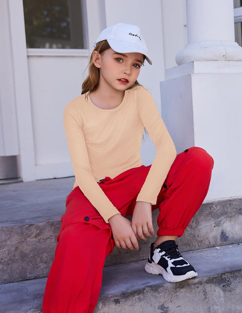 Arshiner Girls Long Sleeve Ribbed Knit Shirts