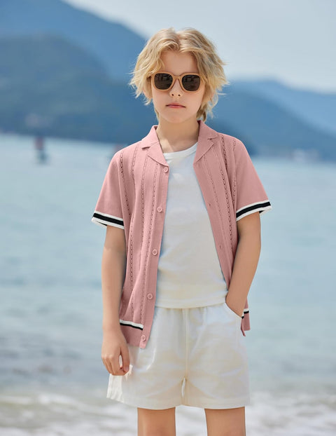 Arshiner Boys Knit Shirts Short Sleeve Button Down Shirt