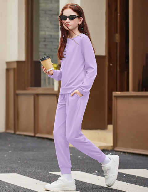 Arshiner Girls Clothes Crew Neck Long Sleeve Tops and Pants Set