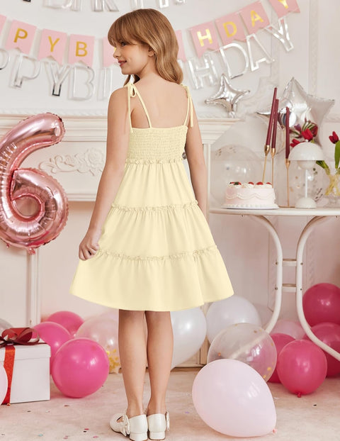 Arshiner Girls' Boho Spaghetti Strap Ruffled Tiered Dresses