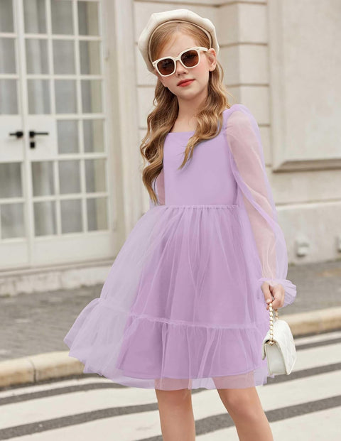 Arshiner Girls Tie Back Dress Puff Formal Party Tulle Dresses