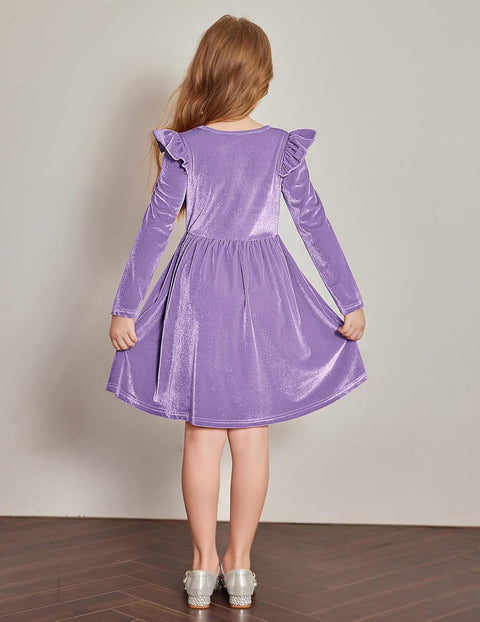 Arshiner Toddler Velvet Dress Little Girls Ruffle Dresses