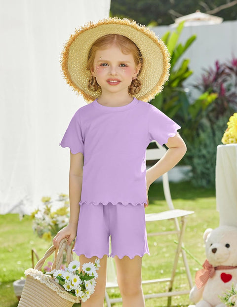 Arshiner Toddler Girls Clothes Ruffle Short Sleeves Crewneck Tops and Shorts with Pockets Cute Summer 2 Pieces Short Sets