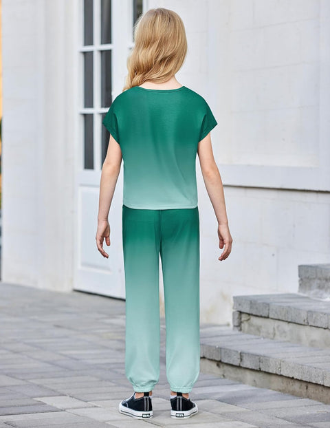 【6-14Y】Arshiner Girls 2 Piece Sets Drop Shoulder Top Sweatpants Jogger