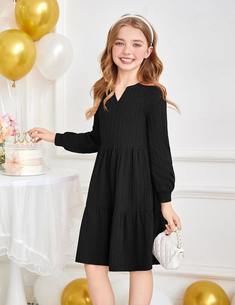 Arshiner Girls Dresses Lantern Long Sleeve Casual Dress