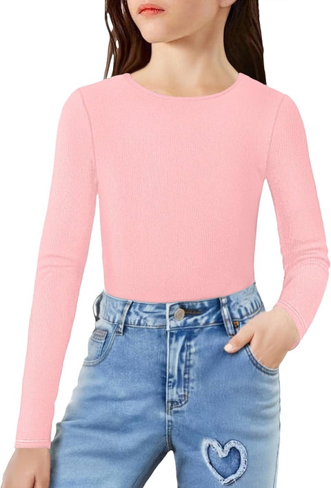 Arshiner Girls Long Sleeve Ribbed Knit Shirts
