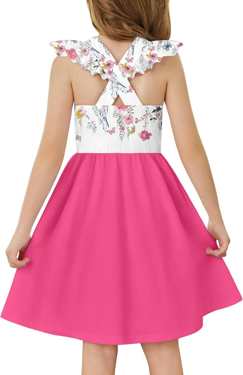 Arshiner Toddler Dress Girls Summer Ruffle Sleeve Backless Dresses Casual Sundress with Pockets 2-8Y