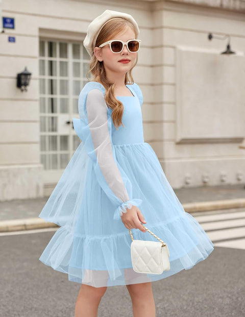 Arshiner Girls Tie Back Dress Puff Formal Party Tulle Dresses