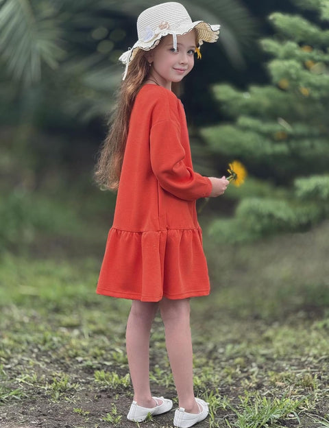 Arshiner Girls Dresses Long Sleeve Pullover Drop Shoulder Dress