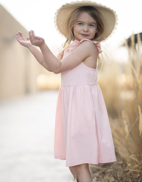 Arshiner Toddler Dress Girls Summer Ruffle Sleeve Backless Dresses Casual Sundress with Pockets 2-8Y