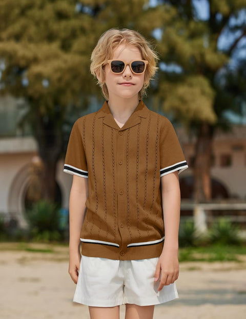 Arshiner Boys Knit Shirts Short Sleeve Button Down Shirt