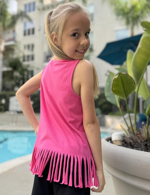 Arshiner Girls Summer Outfits Sleeveless Fringe Tank Top and Elastic Waist Pocketed Shorts Set Girl Clothes 6-14 Years