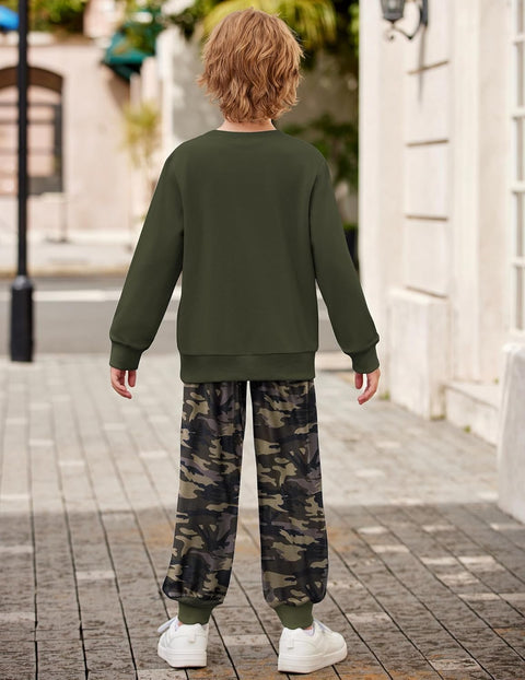 Arshiner Boys Long Sleeve Print Sweatshirt and Pant 2 Piece Set