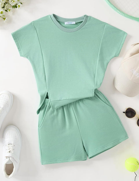 Arshiner Girls 2 Piece Outfit Short Sleeve T-Shirt and Shorts Set