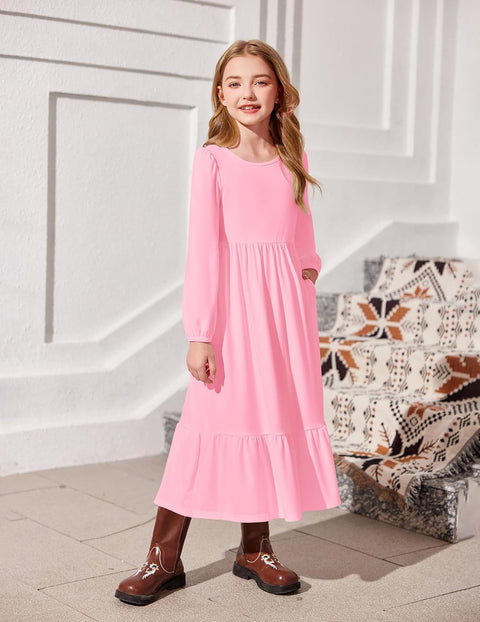 Arshiner Girls Maxi Dresses Lantern Long Sleeve Holiday Dress