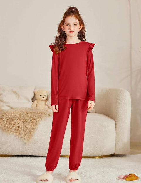Arshiner Girls 2 Piece Outfits Ruffled Tops and Pants Set