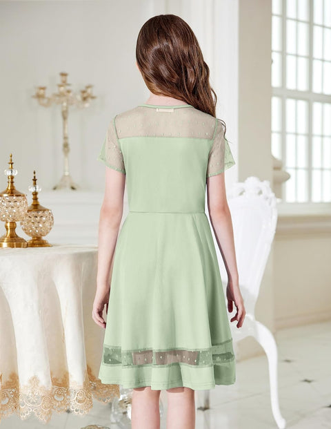 Arshiner Tween Girls Dress Formal Contrast Mesh Short Sleeve A Line Party Dresses