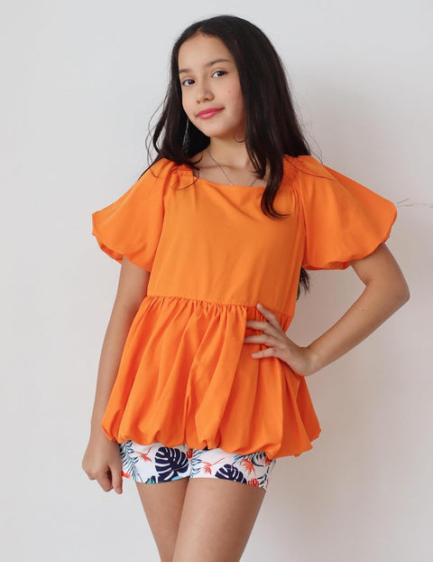 Arshiner Girls 2 Piece Sets Puffed Sleeve Bubble Hem Tops and Short Set