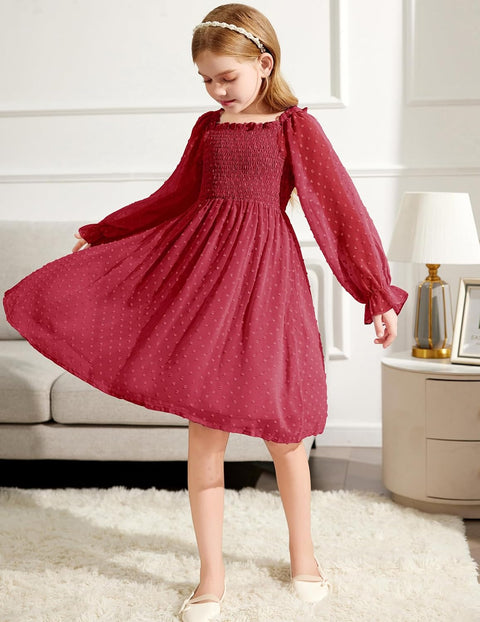 Arshiner Girl Tulle Dress Winter Long Sleeve Teen Girls Party Dresses