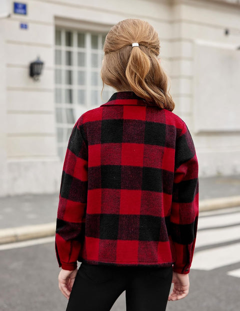 Arshiner Girls Flannel Cropped Shacket Plaid Jacket