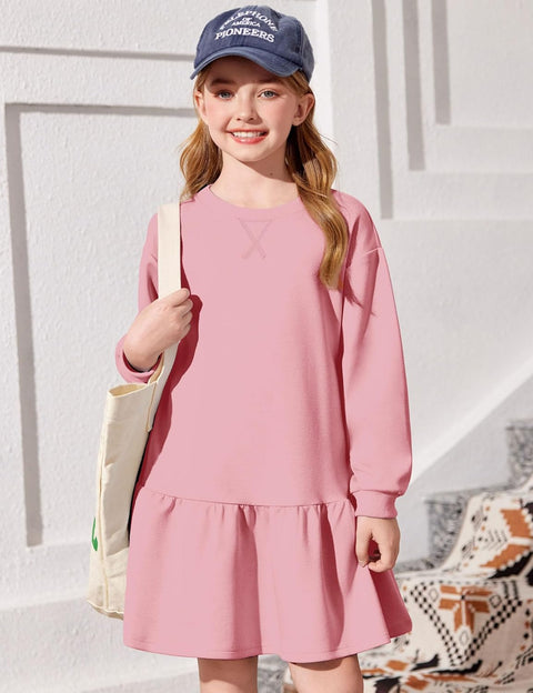 Arshiner Girls Dresses Long Sleeve Pullover Drop Shoulder Dress