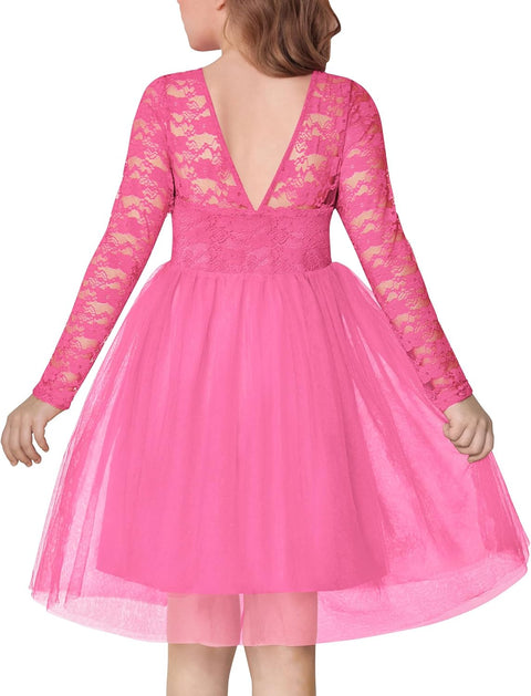 Arshiner Flower Girl Dress V Back Lace Tulle Party Dresses