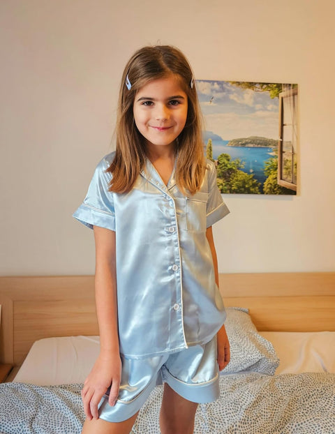 Arshiner Girls Pajamas Silk Satin Pajama Sleepwear Button Down Pj Set