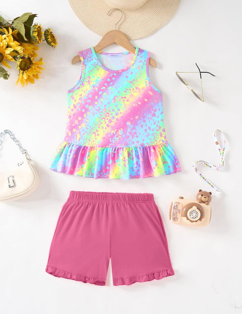 Arshiner Toddler Girls Outfit Ruffle Top and Elastic Shorts Set 2-8 Years