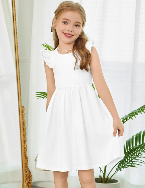 Arshiner Toddler Dress Girls Summer Ruffle Sleeve Backless Dresses Casual Sundress with Pockets 2-8Y