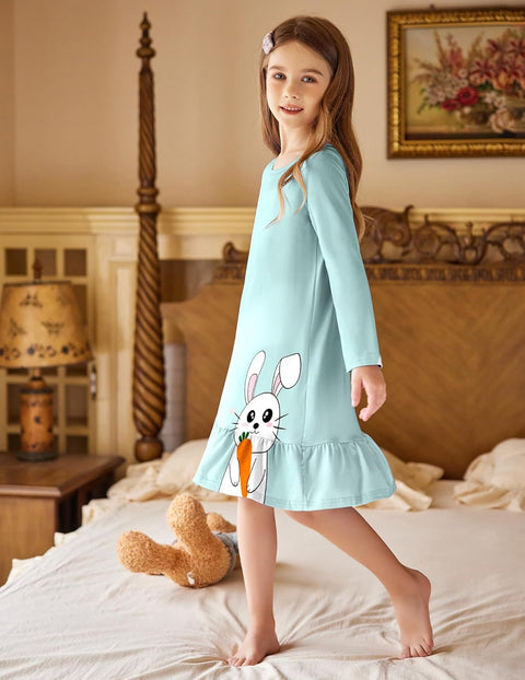 Arshiner Girls' Sleepwear Long Sleeve Cute Nightie Pajama Dress