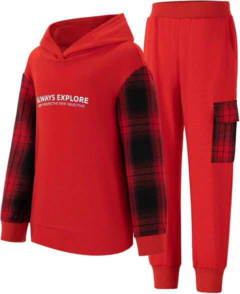 Arshiner Boys Plaid & Letter Graphic Hoodie Sweatshirt and Sweatpants