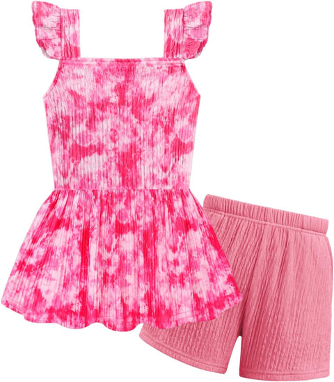 Arshiner Toddler Girl Clothes 2 Piece Summer Outfit Ruffle Sleeveless Top and Shorts Set with Pockets 2-7Y