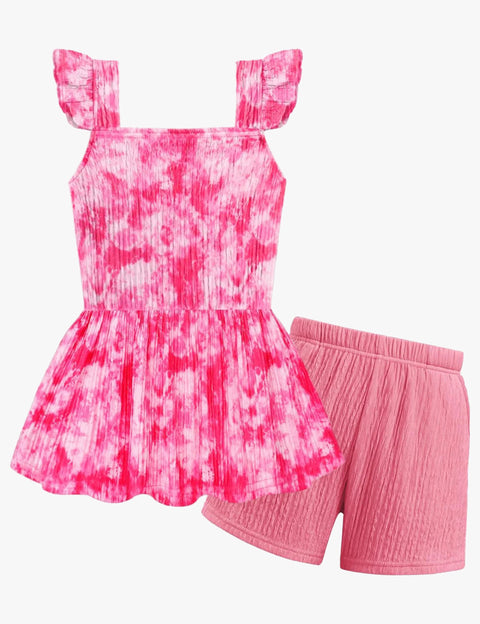 [2-7Y] Arshiner Toddler Girl 2 Piece Outfit Ruffle Top and Shorts Set