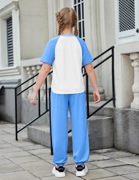 Arshiner Girls 2 Piece Outfits Short Sleeve Tops and Jogger Set